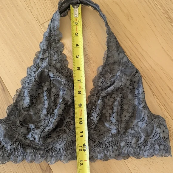 Free People Galloon Lace Halter Bralette Gray Plunge Stretchy Soft Wireless - Picture 6 of 9